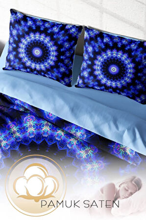 Nevresim Takımı %100 Doğal Pamuk Çift Kişilik 3d Digital Blue Damask