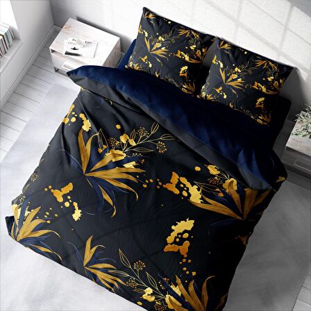 Monohome Gold Leaf Yapraklı Pamuk Saten Çift Kişilik Nevresim Takımı