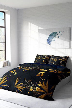 Nevresim Takımı %100 Doğal Pamuk Çift Kişilik 3d Digital Gold Leaf