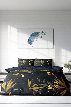 Nevresim Takımı %100 Doğal Pamuk Çift Kişilik 3d Digital Gold Leaf