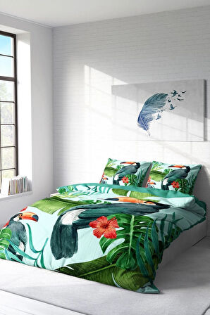 Nevresim Takımı %100 Doğal Pamuk Çift Kişilik 3d Digital Birdie