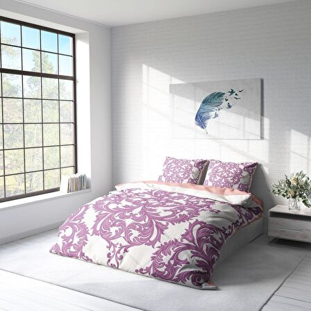 Monohome Pink Damask 3D Temalı Pamuk Saten Çift Kişilik Nevresim Takımı