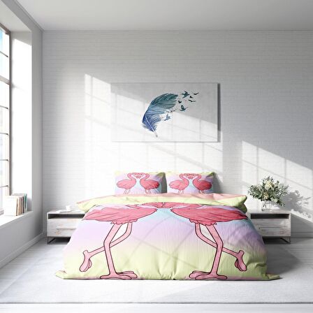 Monohome Aşık Kuşlar 3D Temalı Pamuk Saten Çift Kişilik Nevresim Takımı