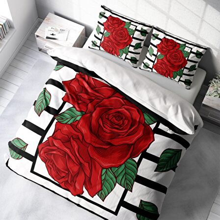 Monohome Rose Box Çiçekli Pamuk Saten Çift Kişilik Nevresim Takımı