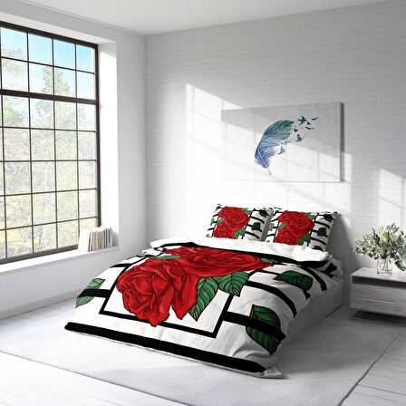 Monohome Rose Box Çiçekli Pamuk Saten Çift Kişilik Nevresim Takımı
