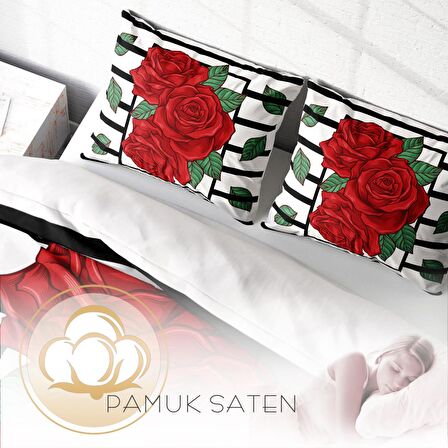 Monohome Rose Box Çiçekli Pamuk Saten Çift Kişilik Nevresim Takımı