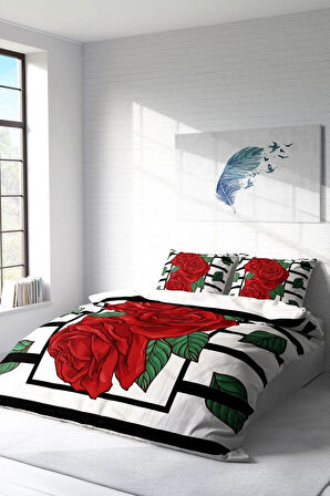 Nevresim Takımı %100 Doğal Pamuk Çift Kişilik 3d Digital Rose Box