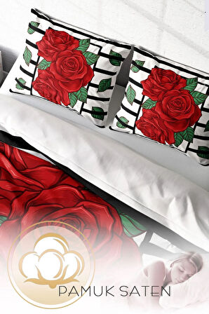 Nevresim Takımı %100 Doğal Pamuk Çift Kişilik 3d Digital Rose Box