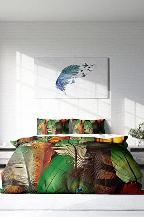 Nevresim Takımı %100 Doğal Pamuk Çift Kişilik 3d Digital Yeşil Orman