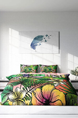 Nevresim Takımı %100 Doğal Pamuk Çift Kişilik 3d Digital Renkli Orman