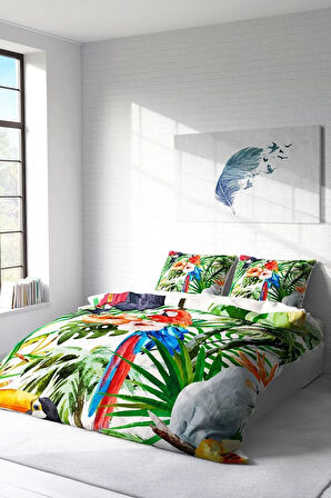 Nevresim Takımı %100 Doğal Pamuk Çift Kişilik 3d Digital Green White