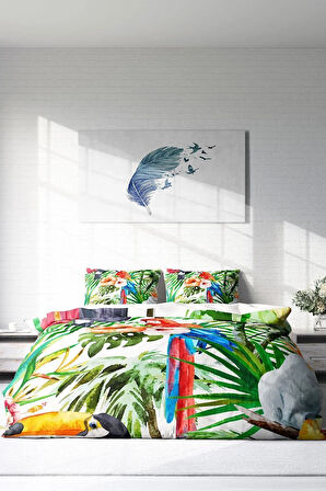 Nevresim Takımı %100 Doğal Pamuk Çift Kişilik 3d Digital Green White