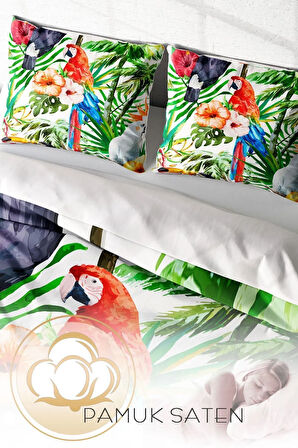 Nevresim Takımı %100 Doğal Pamuk Çift Kişilik 3d Digital Green White