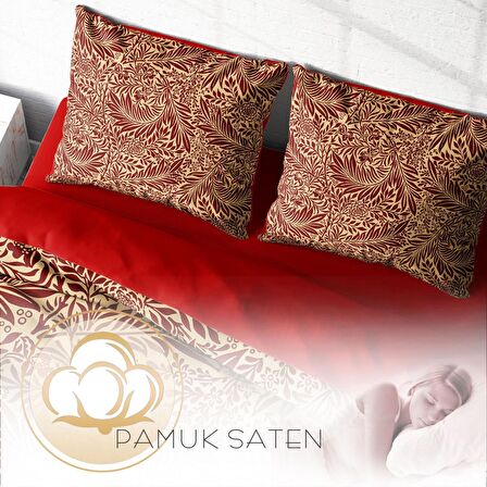 Monohome Red Leaf Yapraklı Pamuk Saten Çift Kişilik Nevresim Takımı