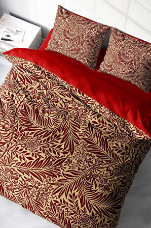 Nevresim Takımı %100 Doğal Pamuk Çift Kişilik 3d Digital Red Leaf