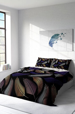 Nevresim Takımı %100 Doğal Pamuk Çift Kişilik 3d Digital Color Leaf