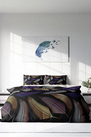 Nevresim Takımı %100 Doğal Pamuk Çift Kişilik 3d Digital Color Leaf