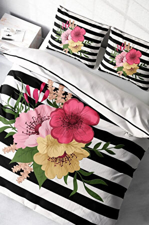 Nevresim Takımı %100 Doğal Pamuk Çift Kişilik 3d Digital Flower Line