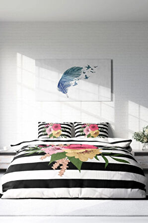 Nevresim Takımı %100 Doğal Pamuk Çift Kişilik 3d Digital Flower Line