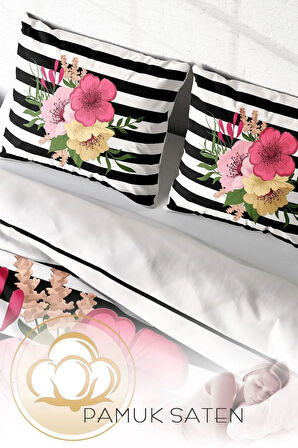 Nevresim Takımı %100 Doğal Pamuk Çift Kişilik 3d Digital Flower Line