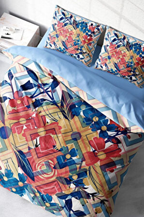 Nevresim Takımı %100 Doğal Pamuk Çift Kişilik 3d Digital Geo Flowers