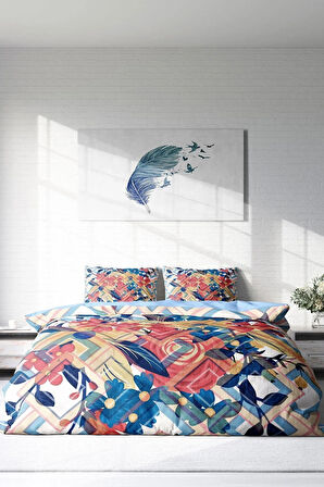 Nevresim Takımı %100 Doğal Pamuk Çift Kişilik 3d Digital Geo Flowers