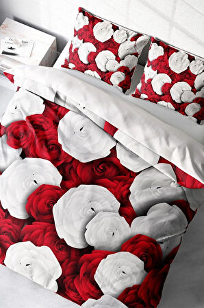 Nevresim Takımı %100 Doğal Pamuk Çift Kişilik 3d Digital White & Red