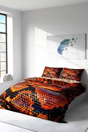 Nevresim Takımı %100 Doğal Pamuk Çift Kişilik 3d Digital Snakecharmer