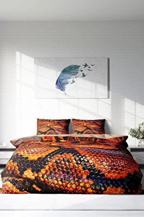 Nevresim Takımı %100 Doğal Pamuk Çift Kişilik 3d Digital Snakecharmer