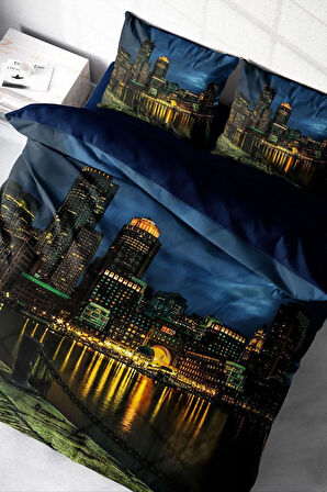 Nevresim Takımı %100 Doğal Pamuk Çift Kişilik 3d Digital Dark City