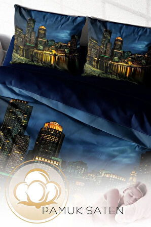 Nevresim Takımı %100 Doğal Pamuk Çift Kişilik 3d Digital Dark City