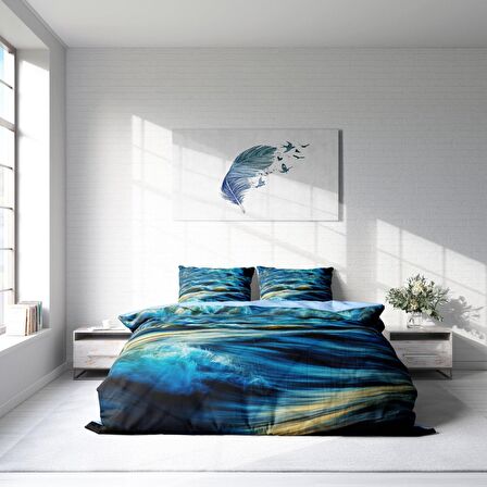 Monohome Wavy Sea 3D Temalı Pamuk Saten Çift Kişilik Nevresim Takımı