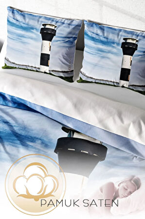 Nevresim Takımı %100 Doğal Pamuk Çift Kişilik 3d Digital Deniz Feneri