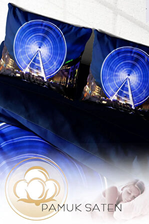 Nevresim Takımı %100 Doğal Pamuk Çift Kişilik 3d Digital London Eye