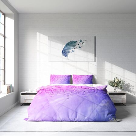 Monohome Violet 3D Temalı Pamuk Saten Çift Kişilik Nevresim Takımı