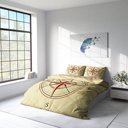 Monohome Compass Pusulalı Pamuk Saten Çift Kişilik Nevresim Takımı