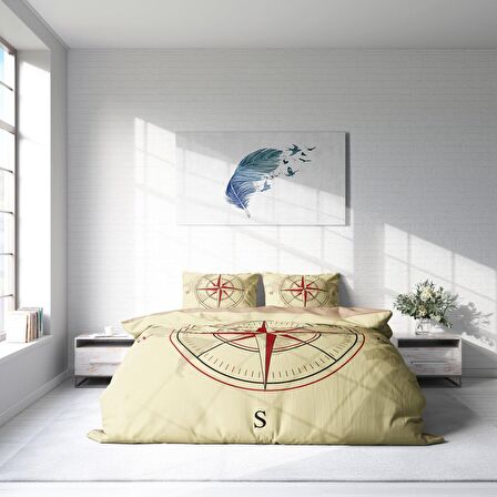 Monohome Compass Pusulalı Pamuk Saten Çift Kişilik Nevresim Takımı