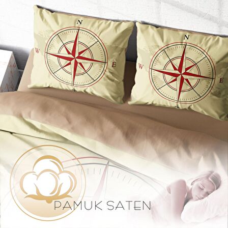 Monohome Compass Pusulalı Pamuk Saten Çift Kişilik Nevresim Takımı