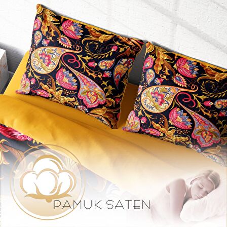 Monohome Indian Çiçekli Pamuk Saten Çift Kişilik Nevresim Takımı