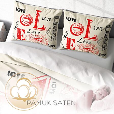 Monohome Love Aşk Temalı Pamuk Saten Çift Kişilik Nevresim Takımı