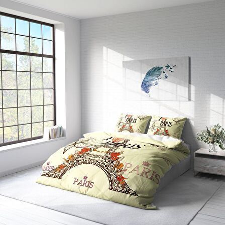 Monohome Paris 3D Temalı Pamuk Saten Çift Kişilik Nevresim Takımı