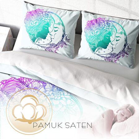 Monohome Moon Ay Temalı Pamuk Saten Çift Kişilik Nevresim Takımı