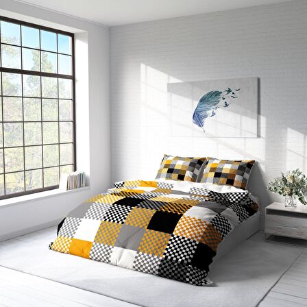 Monohome Checkers 3D Temalı Pamuk Saten Çift Kişilik Nevresim Takımı