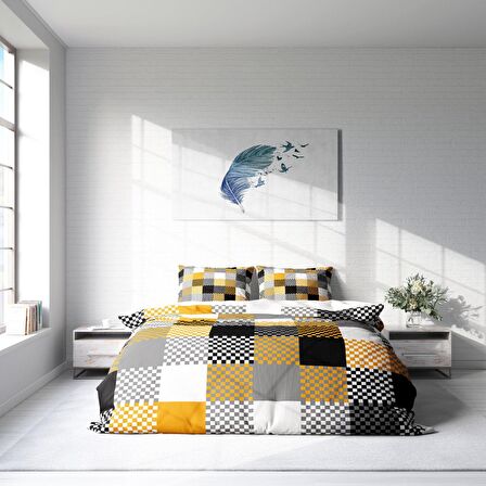 Monohome Checkers 3D Temalı Pamuk Saten Çift Kişilik Nevresim Takımı