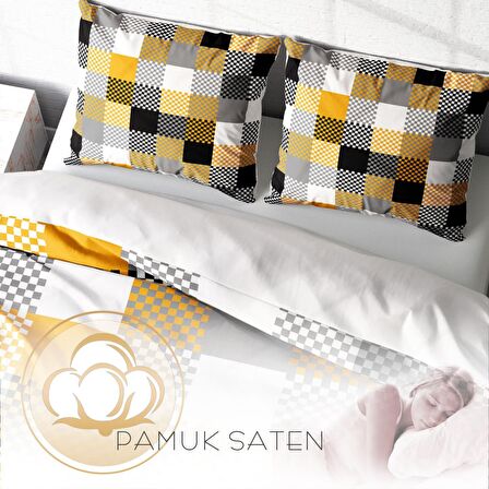 Monohome Checkers 3D Temalı Pamuk Saten Çift Kişilik Nevresim Takımı