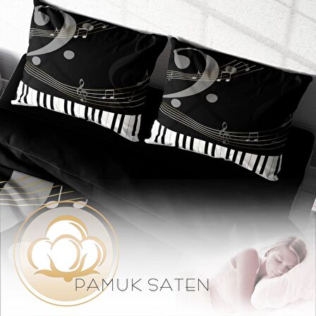 Monohome Piano Piyano Pamuk Saten Çift Kişilik Nevresim Takımı