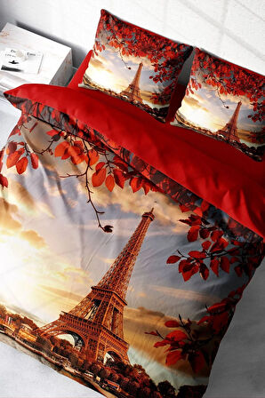 Nevresim Takımı %100 Doğal Pamuk Çift Kişilik 3d Digital Eiffel