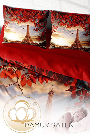 Nevresim Takımı %100 Doğal Pamuk Çift Kişilik 3d Digital Eiffel