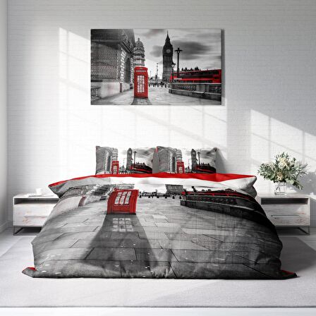 Monohome London 3D Temalı Pamuk Saten Çift Kişilik Nevresim Takımı