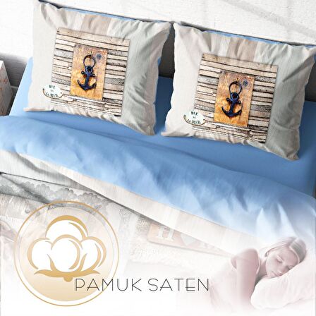 Monohome La Mer Deniz Temalı Pamuk Saten Çift Kişilik Nevresim Takımı